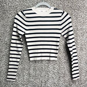 Talulah Crop Top Women’s Small Lacy Ribbed Ivory & Black Striped Long Sleeve Cro